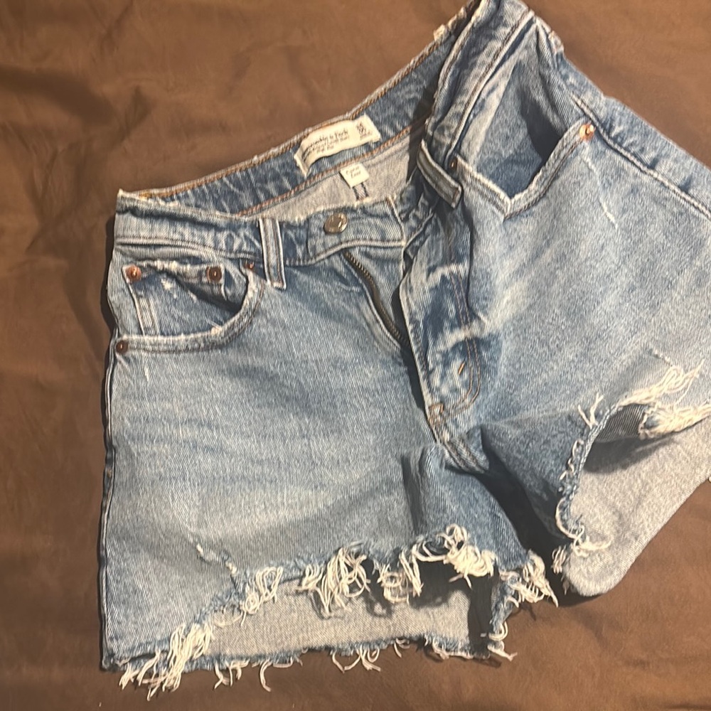 Abercrombie & Fitch Light Blue Frayed Jean Shorts